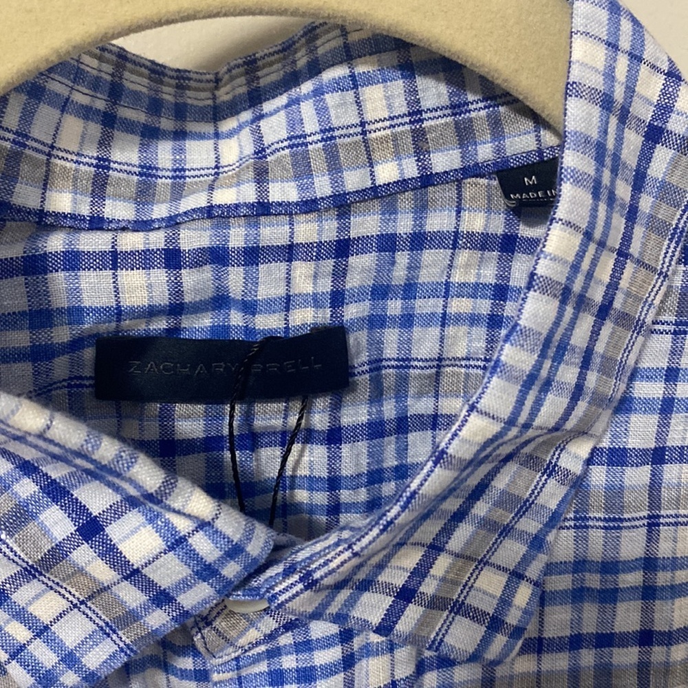 NWOT! Zachary Prell Linen Plaid Button Up - Picture 5 of 7
